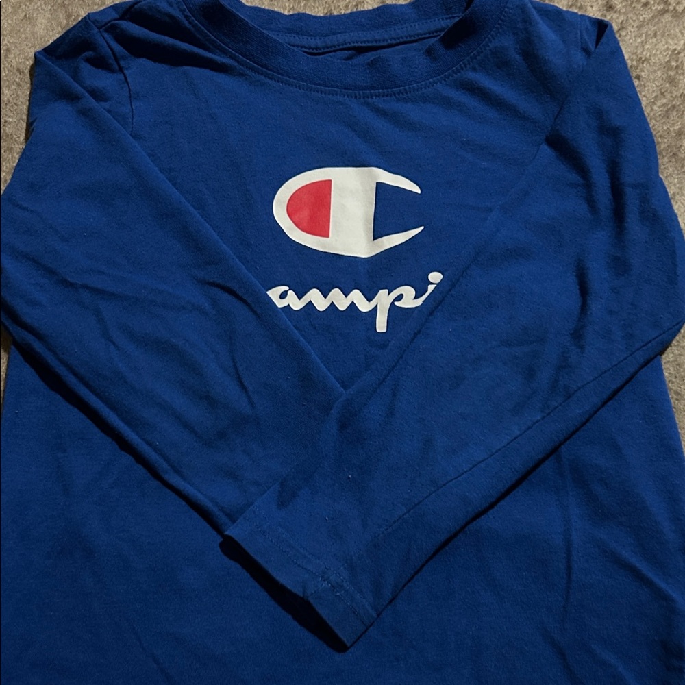 Champion Kids Long Sleeve Tee in Blue with Logo
